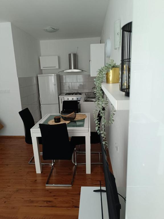 a kitchen with a table and chairs in a room at lino in Ivan Dolac