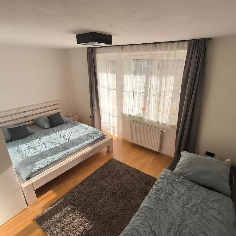 Postel nebo postele na pokoji v ubytování Červená cesta