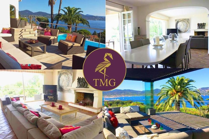 un collage de photos d'un salon avec une cheminée dans l'établissement Villa Zara - Saint Tropez Holiday Villa, à Saint-Tropez