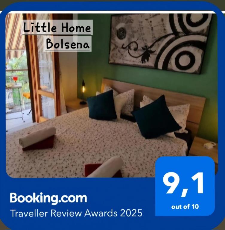 a poster of a bedroom with a bed in a room at Little Home in Bolsena