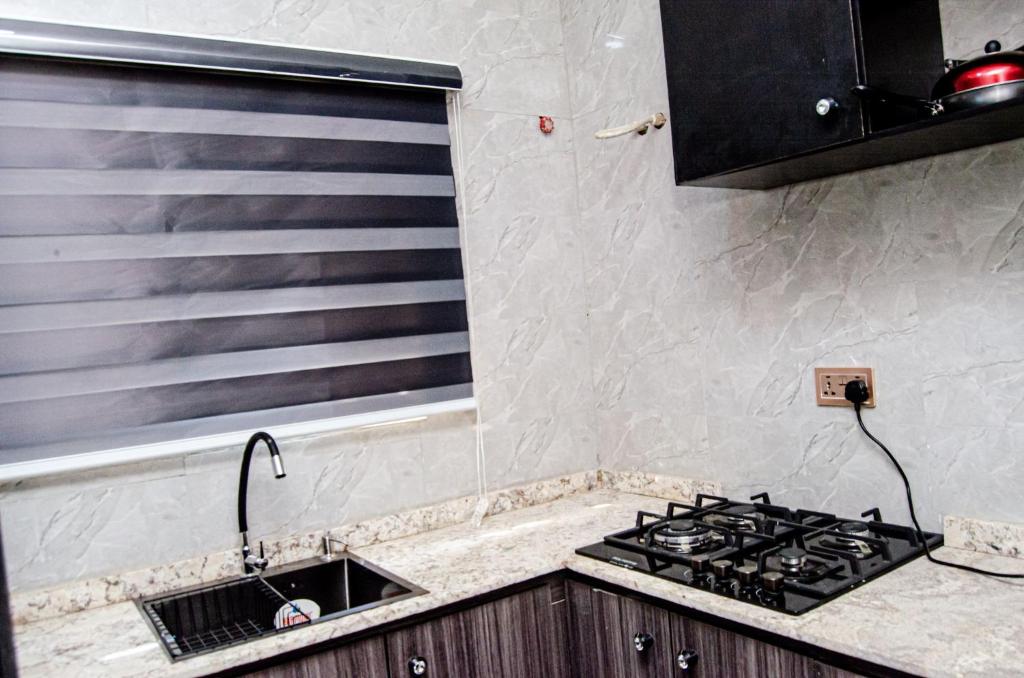 Dapur atau dapur kecil di Furnished studio apartment in a secure and serene part of Ibadan