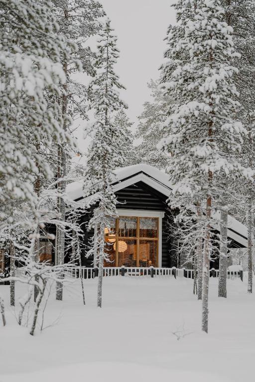 a log cabin in the snow with trees at Kiilopää Lodge Lapland Cabin in Kakslauttanen