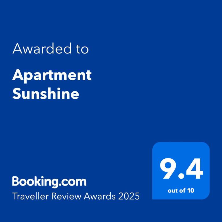Certifikát, hodnocení, plakát nebo jiný dokument vystavený v ubytování Apartment Sunshine