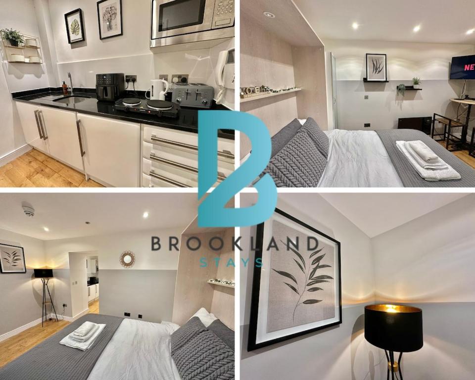 Кухня или мини-кухня в Studio Flat by Brookland Stays Serviced Accommodation Short Lets Leeds with Free WiFi
