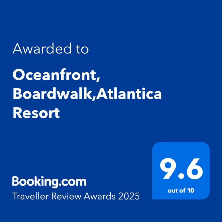 Ein Zertifikat, Auszeichnung, Logo oder anderes Dokument, das in der Unterkunft Oceanfront Luxury 2BR King Suite Atlantica Resort ausgestellt ist