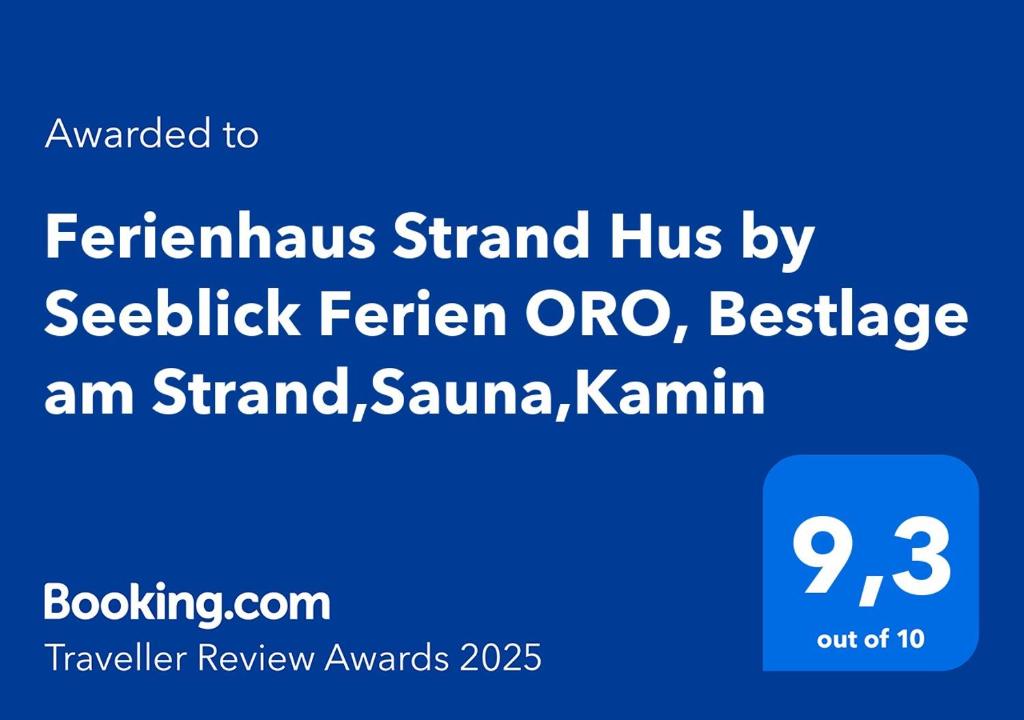 Certifikát, hodnocení, plakát nebo jiný dokument vystavený v ubytování Ferienhaus Strand Hus by Seeblick Ferien ORO, Bestlage am Strand,Sauna,Kamin