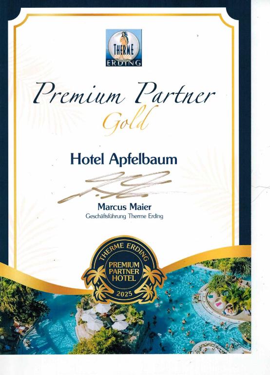 Certifikát, hodnocení, plakát nebo jiný dokument vystavený v ubytování Hotel Apfelbaum
