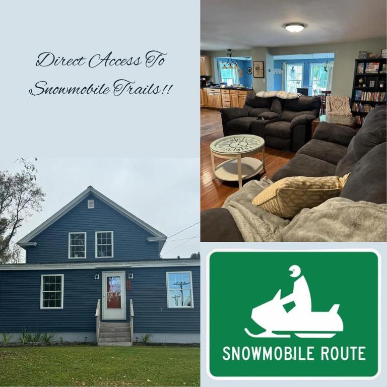 two pictures of a living room and a house at Northern Maine Getaway in Fort Fairfield