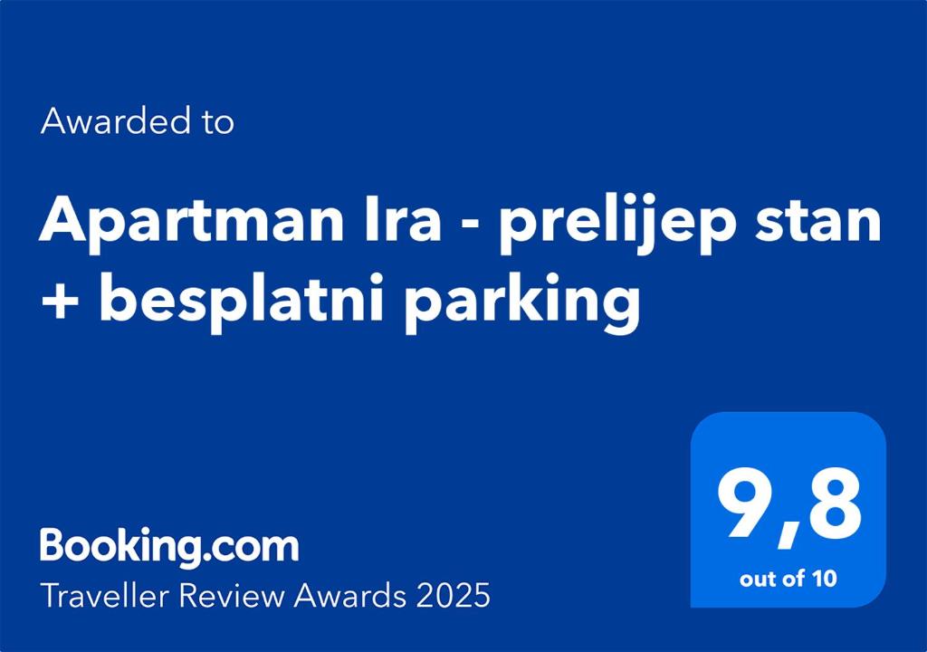 Certifikát, ocenenie alebo iný dokument vystavený v ubytovaní Apartman Ira - prelijep stan + besplatni parking