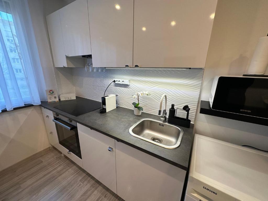 Kuchyň nebo kuchyňský kout v ubytování Palace City Apartman,T8, AC, Klima