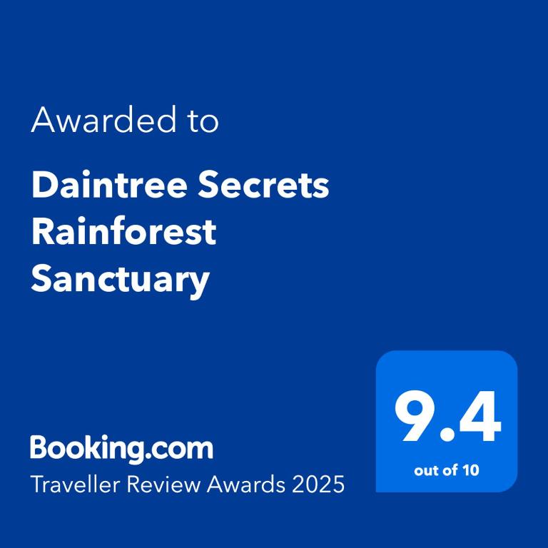 Certifikát, hodnocení, plakát nebo jiný dokument vystavený v ubytování Daintree Secrets Rainforest Sanctuary