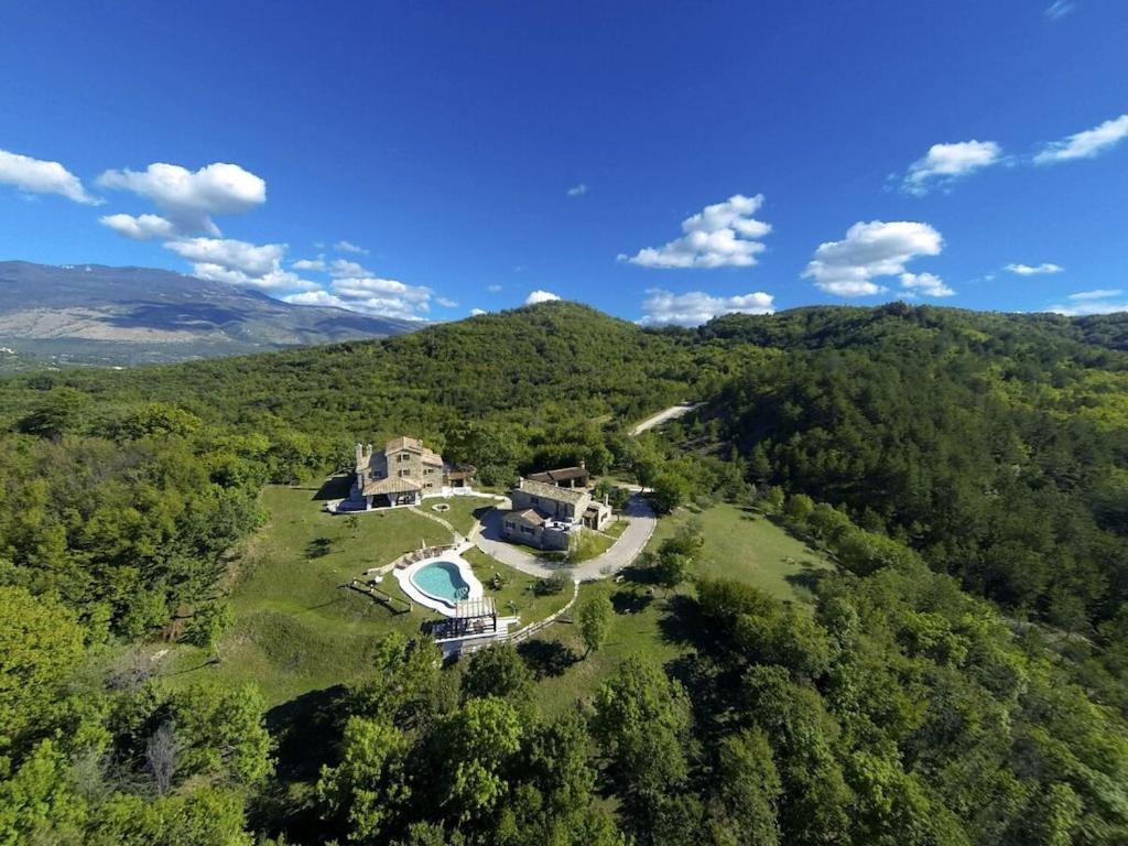 an aerial view of a house on a hill at Villa Maccaroni Comfortable holiday residence in Paz