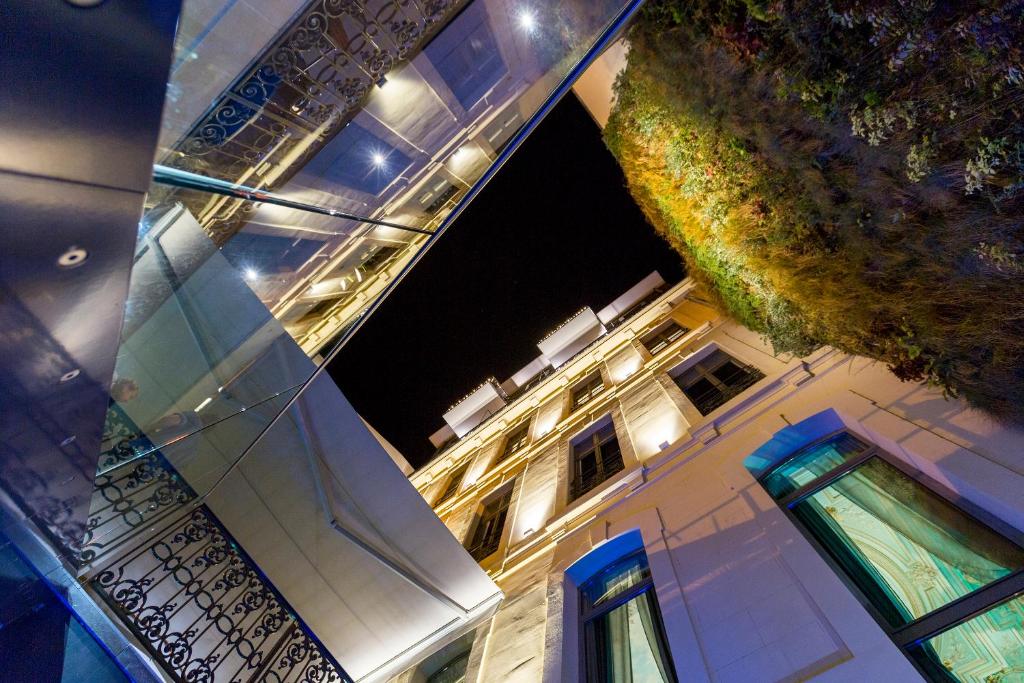 a view of a building at night at Hotel C2 in Marseille