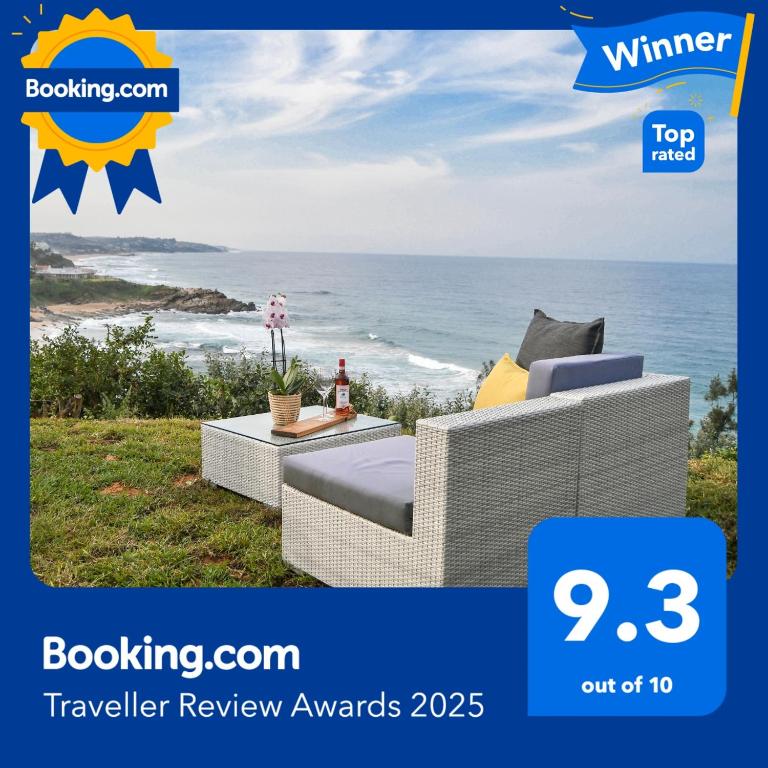 a magazine advertisement for a wicker chair with a view of the ocean at Palm Cove - 10 Thira, Santorini, best view over Thompsons Beach in Ballito