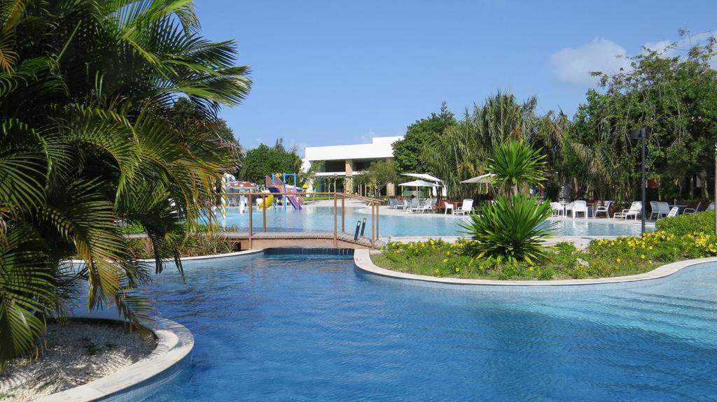 a large swimming pool with palm trees in a resort at ILOA Apto térreo 03k in Barra de São Miguel