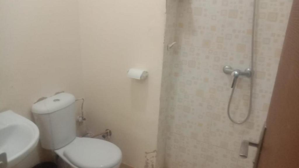a small bathroom with a toilet and a shower at Dolce Vita Nid Douillet alias Havre de Paix O Coeur d Ifrane in Ifrane