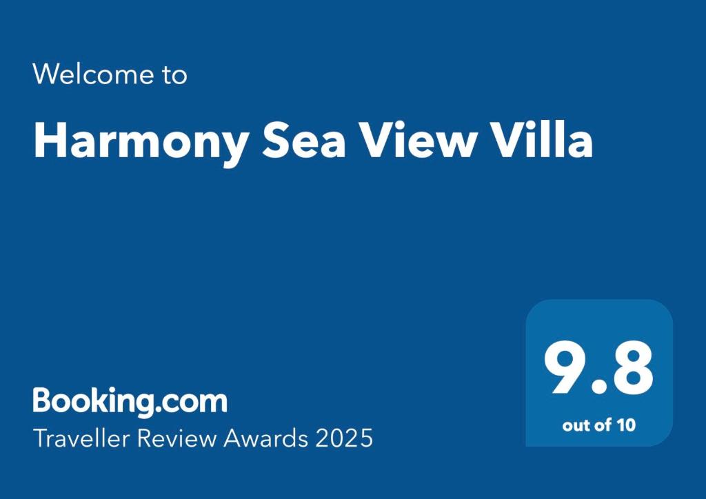 Certifikát, hodnocení, plakát nebo jiný dokument vystavený v ubytování Harmony Sea View Villa