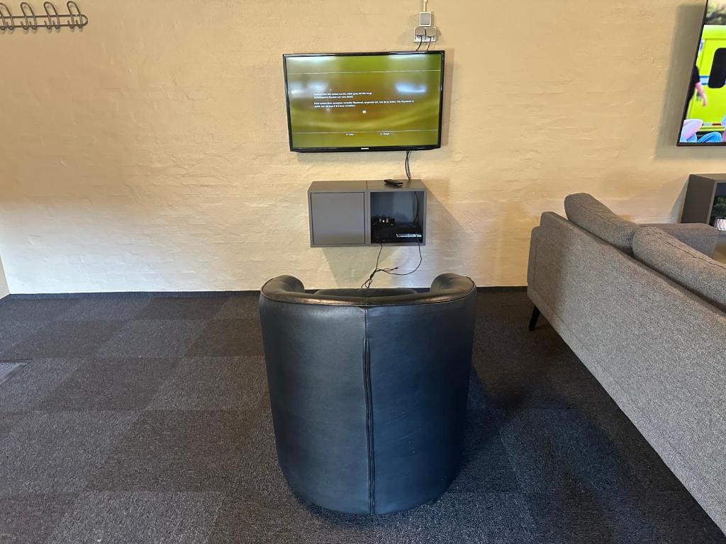 TV a/nebo společenská místnost v ubytování Det gamle snedkeri