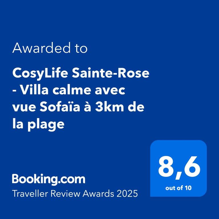 Certifikát, hodnocení, plakát nebo jiný dokument vystavený v ubytování CosyLife Sainte-Rose - Villa calme avec vue Sofaïa à 3km de la plage