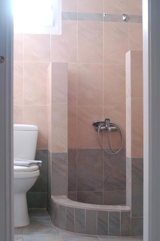 a shower in a bathroom with a toilet at Hotel Paros in Parikia