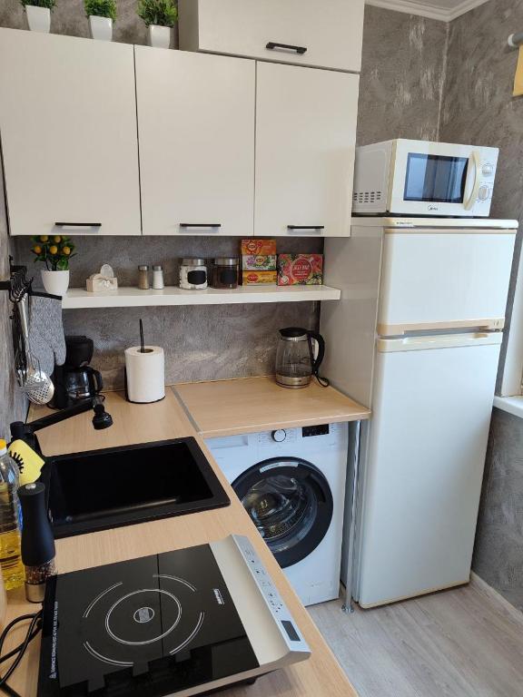 Kuchyň nebo kuchyňský kout v ubytování Narva Vahtra Apartment