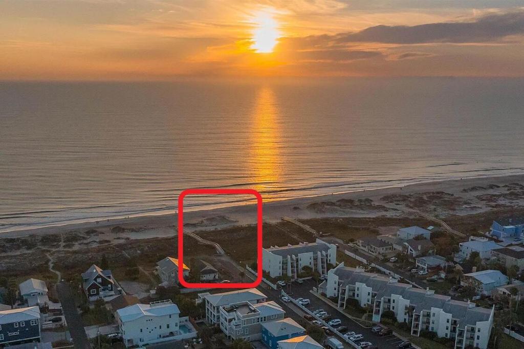 an aerial view of the beach at sunset at Sun & Fun Oceanfront Saint Augustine Beach! in St. Augustine