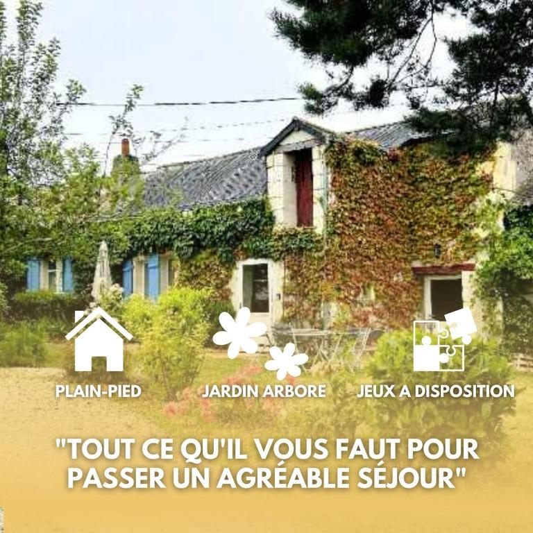 une maison avec un panneau devant dans l'établissement Gîte Les Jardins de Terrefort, à Saumur