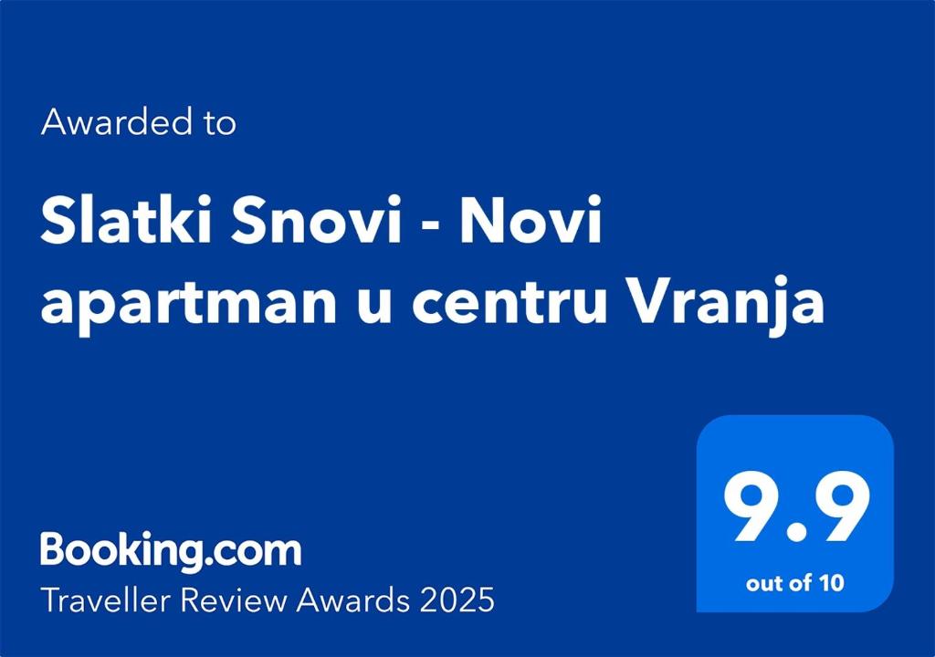 Certifikát, hodnocení, plakát nebo jiný dokument vystavený v ubytování Slatki Snovi - Novi apartman u centru Vranja - FREE PARKING
