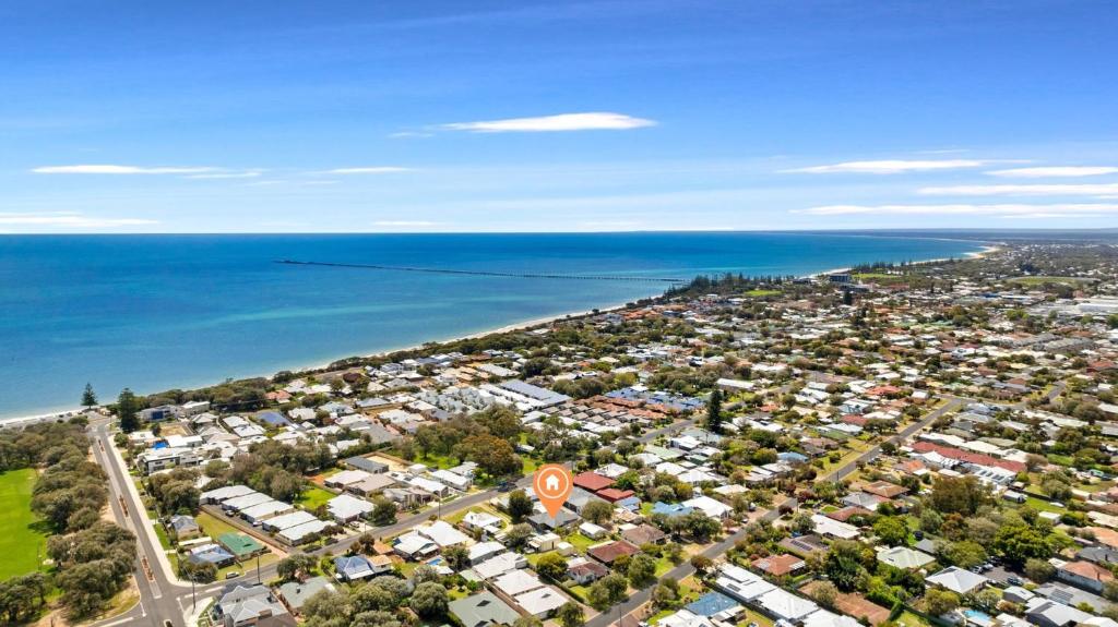 an aerial view of a city and the ocean at Saltwater Lane in Busselton