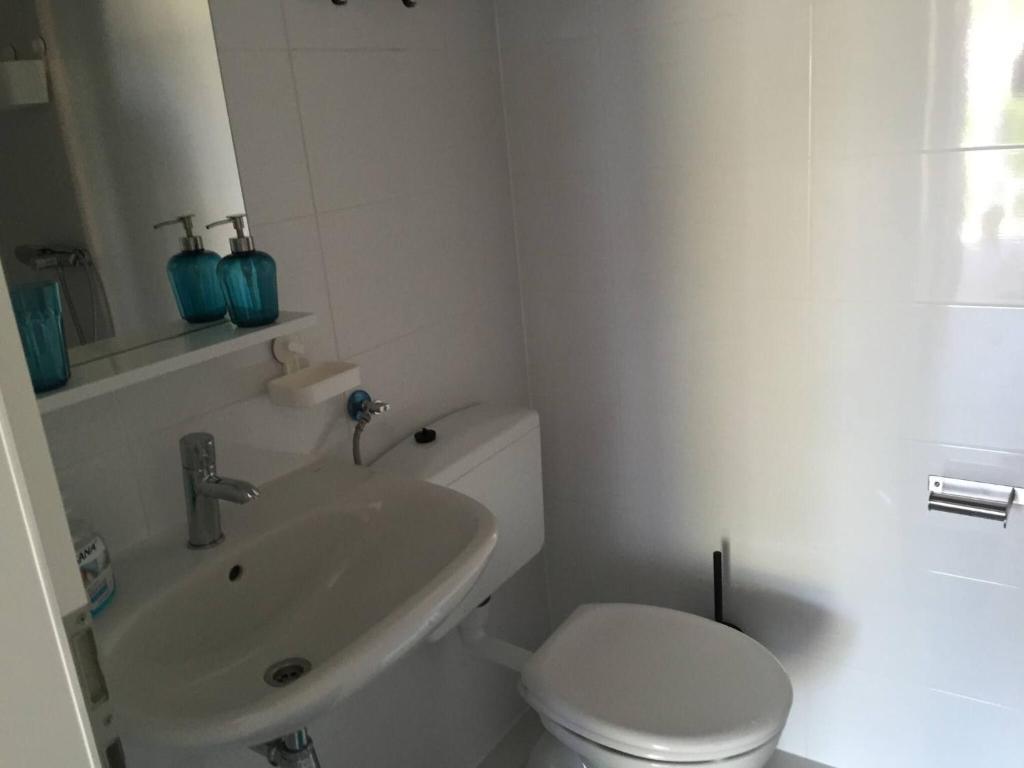 a bathroom with a white toilet and a sink at Perfect apartment in nature park in Lukovo Šugarje