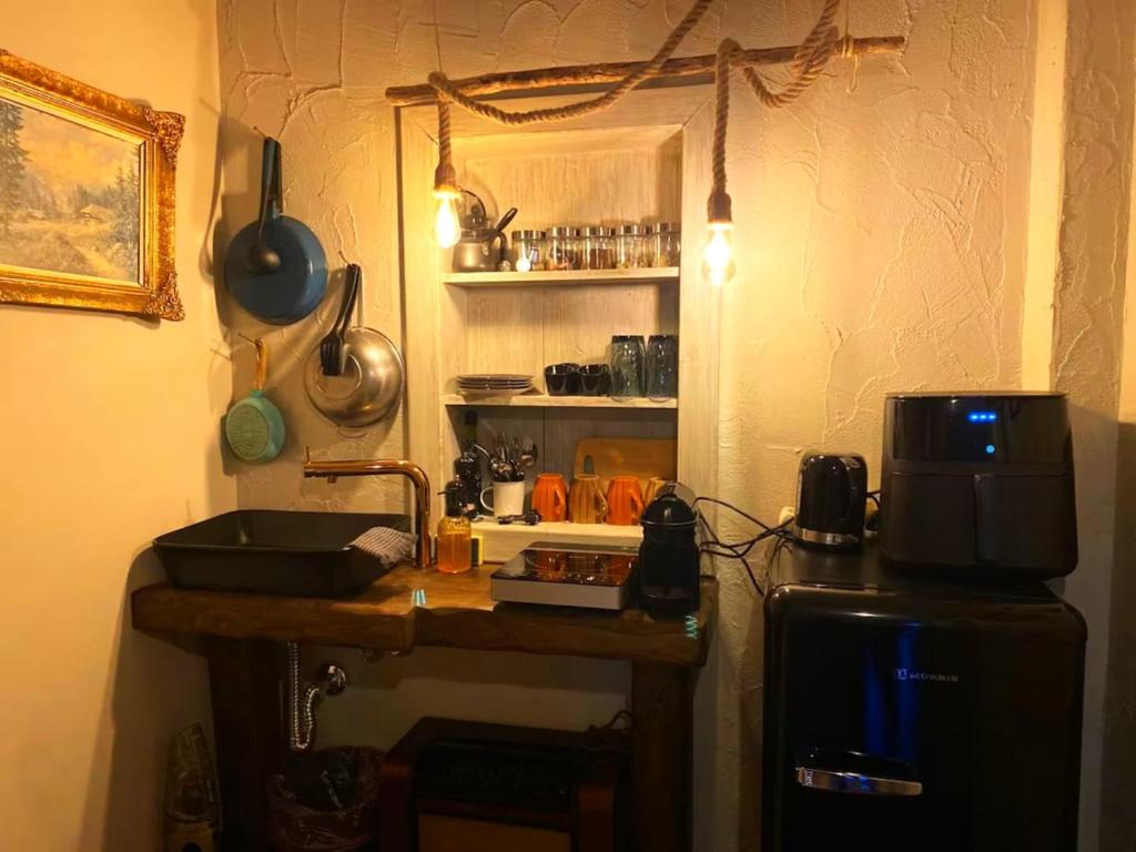 Kuchyň nebo kuchyňský kout v ubytování Pinecone Lodge, Eptalofos Wellness Chalet