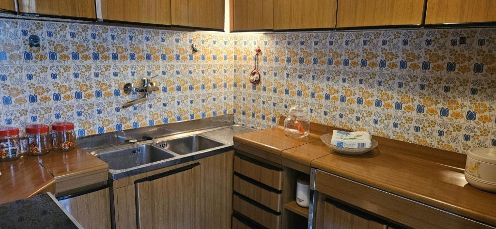 a kitchen with a sink and a counter top at Casa Rosa in Cassina Valsassina