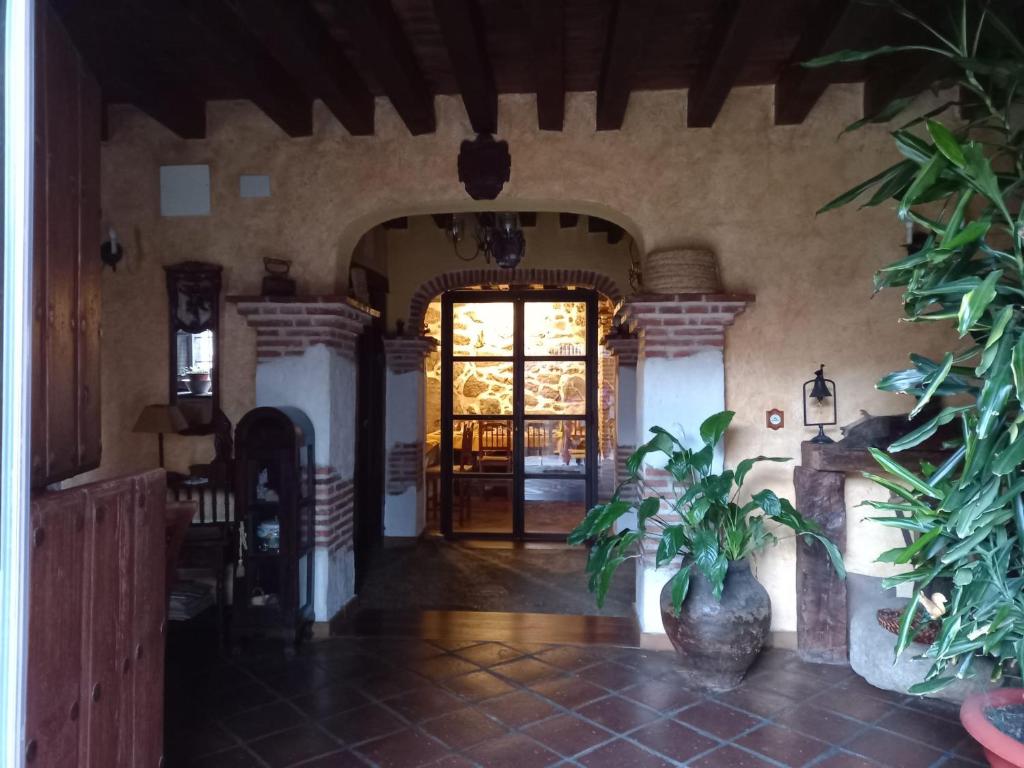 an entry to a house with a door and a plant at Hospederia Doña Ligia in Mijares