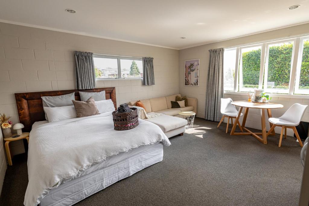 Ένα ή περισσότερα κρεβάτια σε δωμάτιο στο Haven in Taupō