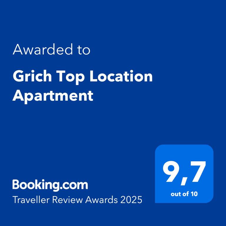 Сертификат, награда, вывеска или другой документ, выставленный в Grich Top Location Apartment