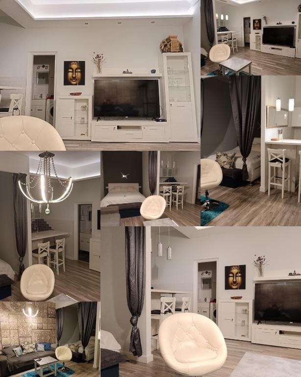 a collage of photos of a living room at My little paradise in Budapest