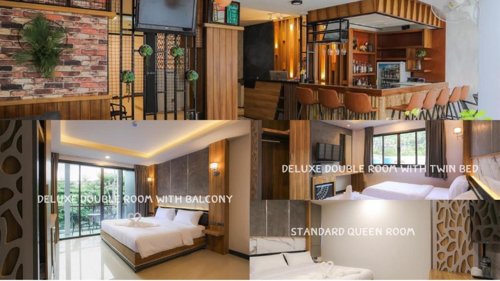 a collage of pictures of a room with a bedroom at The Mantra Hotel Kata Noi in Kata Beach