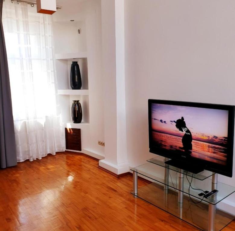 Televízia a/alebo spoločenská miestnosť v ubytovaní Centrum ARTLwowska