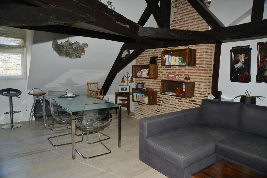 un salon avec un canapé et une table dans l'établissement Tours hypercentre - Vieux Tours, à Tours