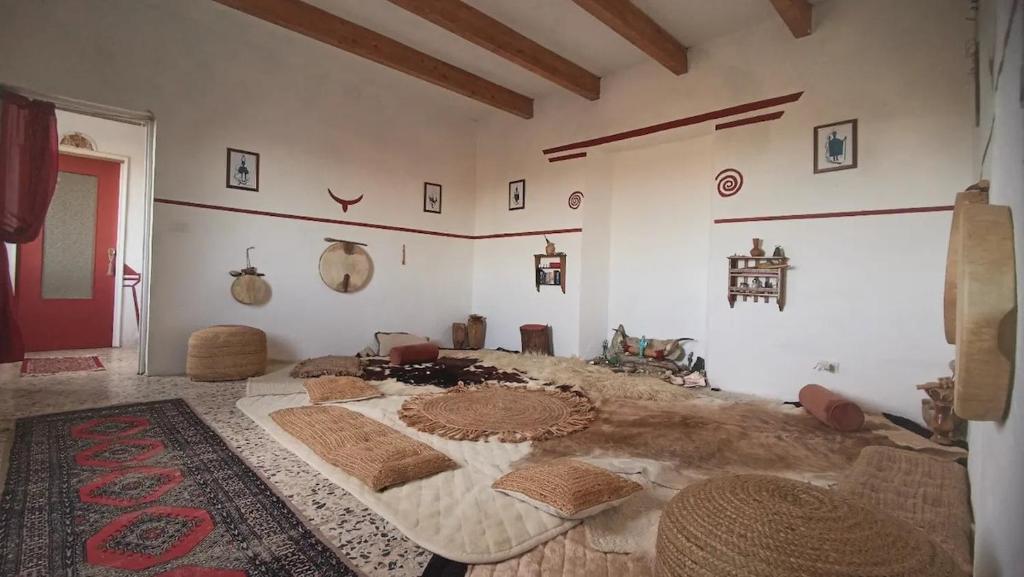 a large bedroom with a large bed in a room at Nuragic Temple in Esterzili