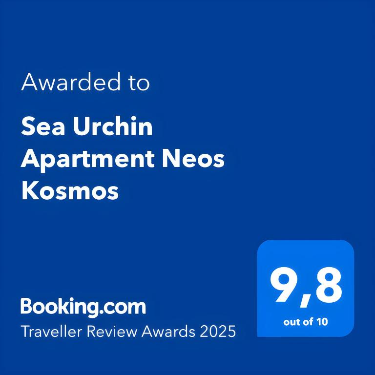 Majutusasutuses Sea Urchin Apartment Neos Kosmos olev sertifikaat, autasu, silt või muu dokument