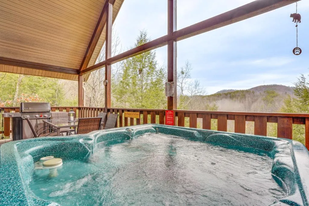 2-Tier Deck & Hot Tub: Quiet Sevierville Cabin
