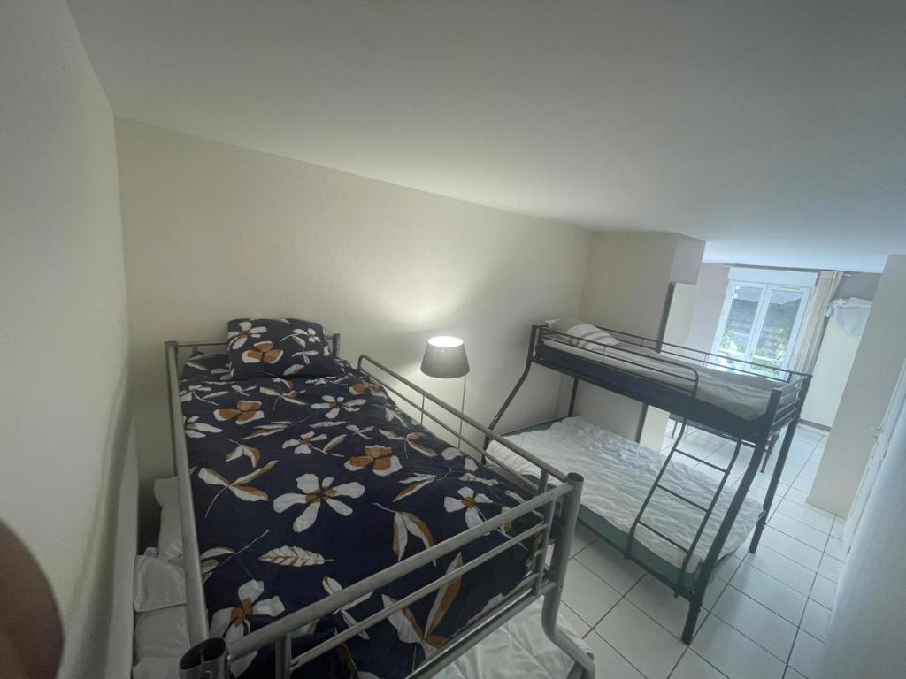 - une petite chambre avec des lits superposés et une lampe dans l'établissement Maison D'hôte CANCLAUX, à Nantes