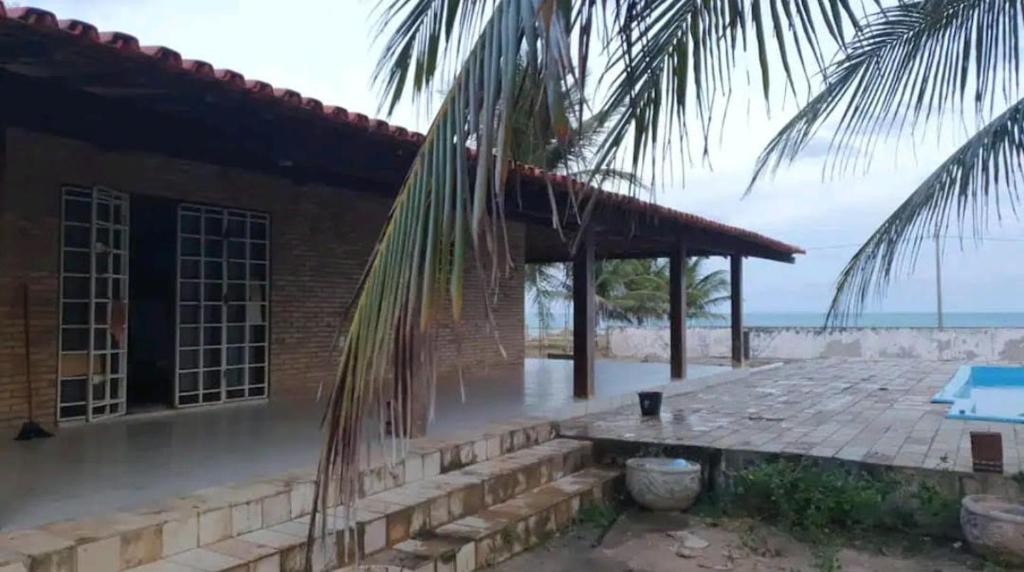 a house on the beach with a palm tree at Lucena praia in Lucena
