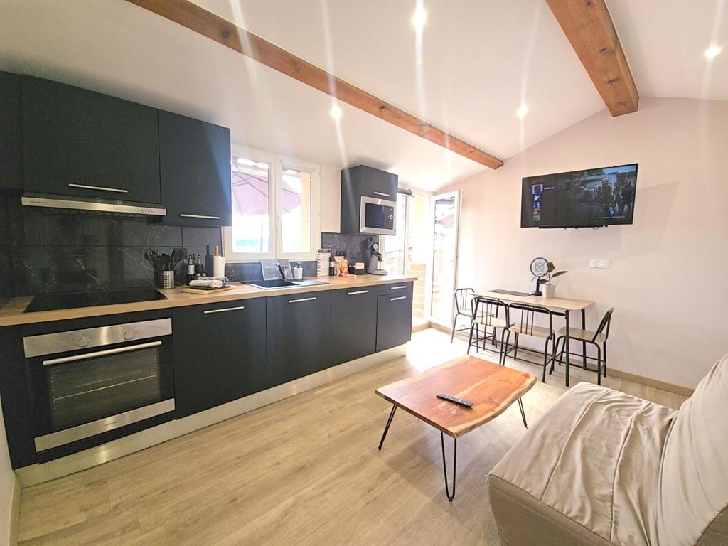 Kuchyňa alebo kuchynka v ubytovaní Appart Hotel Spa Perpignan