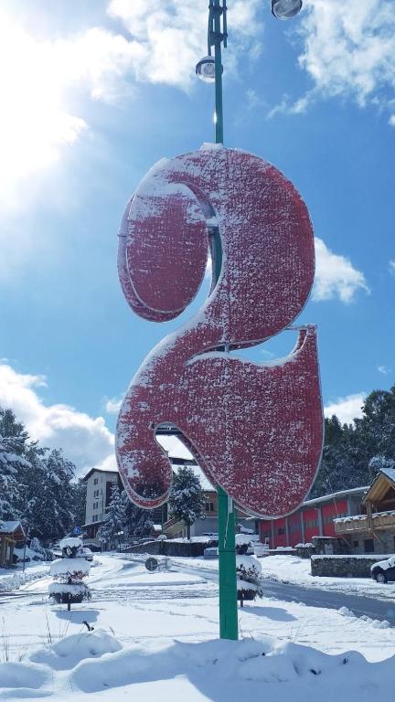 une sculpture d'une lettre s dans la neige dans l'établissement Appartement calme, 6 pers, résidence la Barbade, à Les Deux Alpes