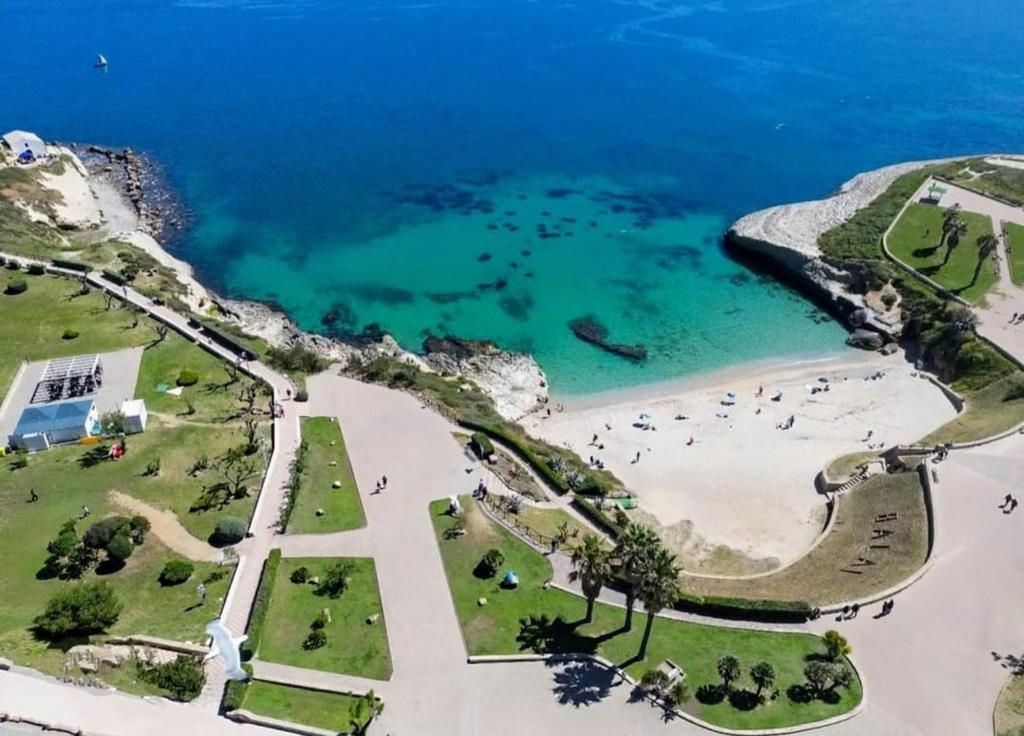 una vista aerea di una spiaggia e dell'oceano di Mary's Rooms a Porto Torres