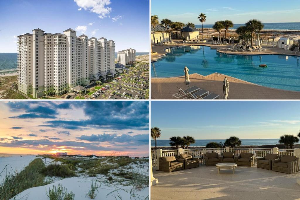 eine Collage mit vier Bildern eines Resorts in der Unterkunft 3BR 4BA Ground Floor Gulf Getaway in Gulf Shores