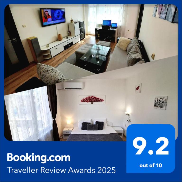 TV a/nebo společenská místnost v ubytování 3 Rooms Apartment, Top Center, 1st Floor, AUBG, WiFi, PC i5 SSD, Tablet, AndroidMiTvBox, 3 LED TVs 200 Channels, Long Terrace, Self-Easy-Late Check-in, Stay Before Greece