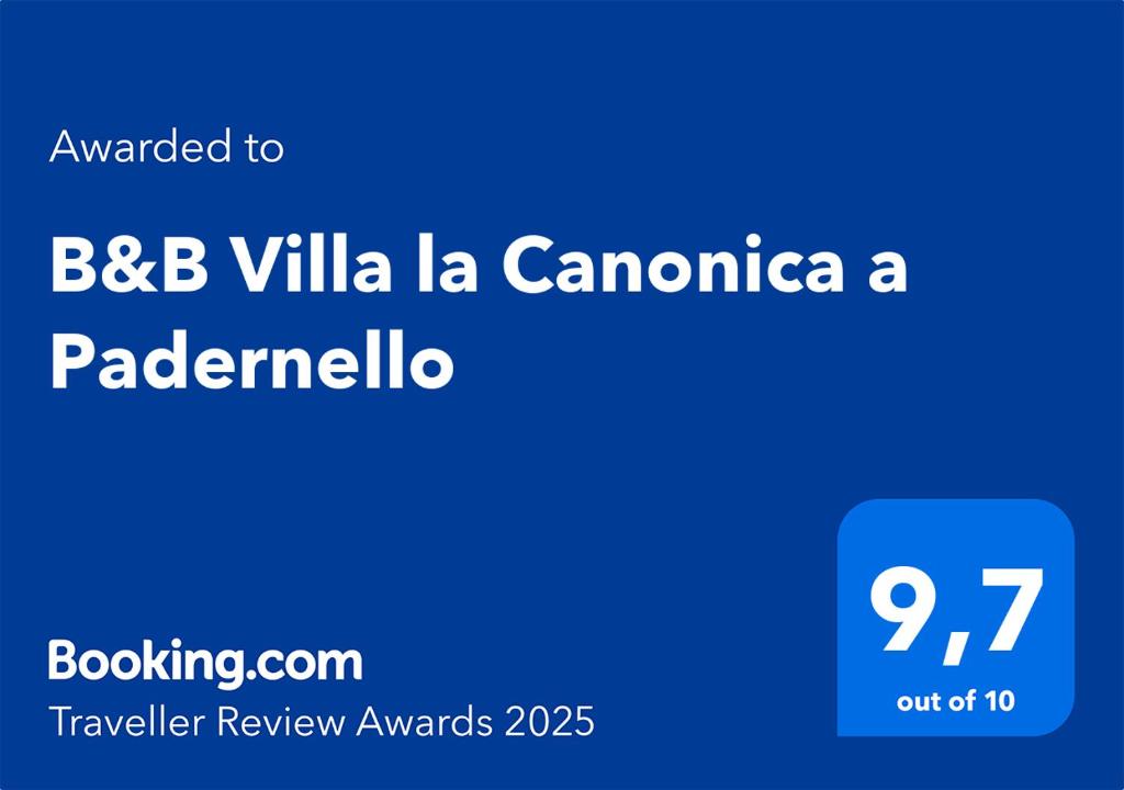 Certifikát, hodnocení, plakát nebo jiný dokument vystavený v ubytování B&B Villa la Canonica con piscina privata a Padernello